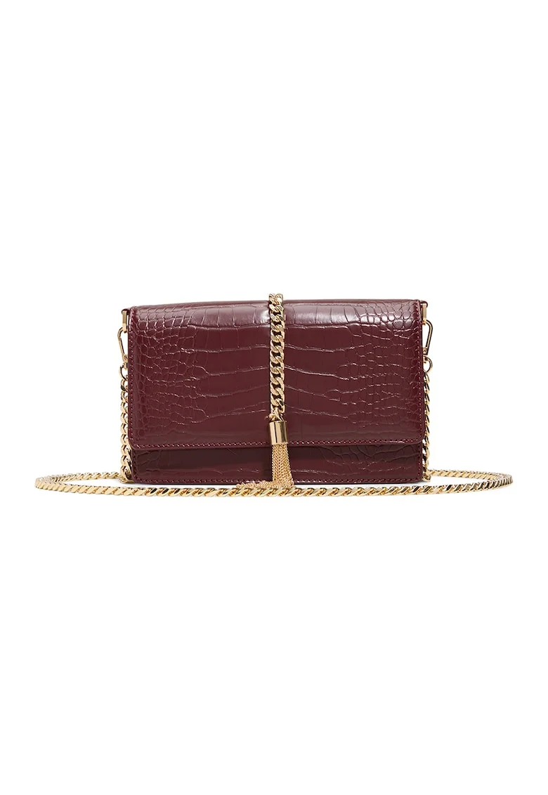 Geanta crossbody cu bareta din lant Lilitha, Rosu inchis
