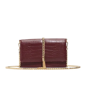 Geanta crossbody cu bareta din lant Lilitha, Rosu inchis