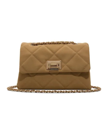Geanta crossbody din piele ecologica cu bareta din lant Simkee, Bej