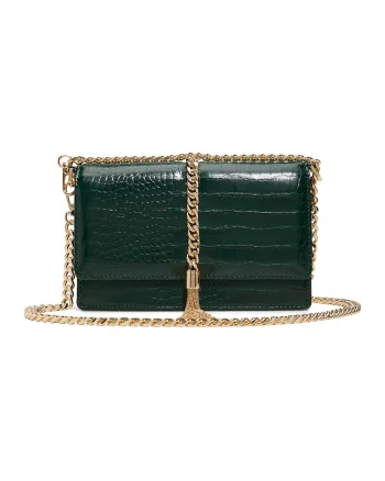 Geanta crossbody cu bareta din lant Lilitha, Verde padure