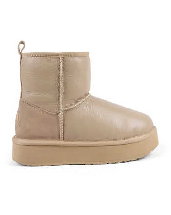 Ghete slip-on de piele, cu finisaj impermeabil, Maro nisip