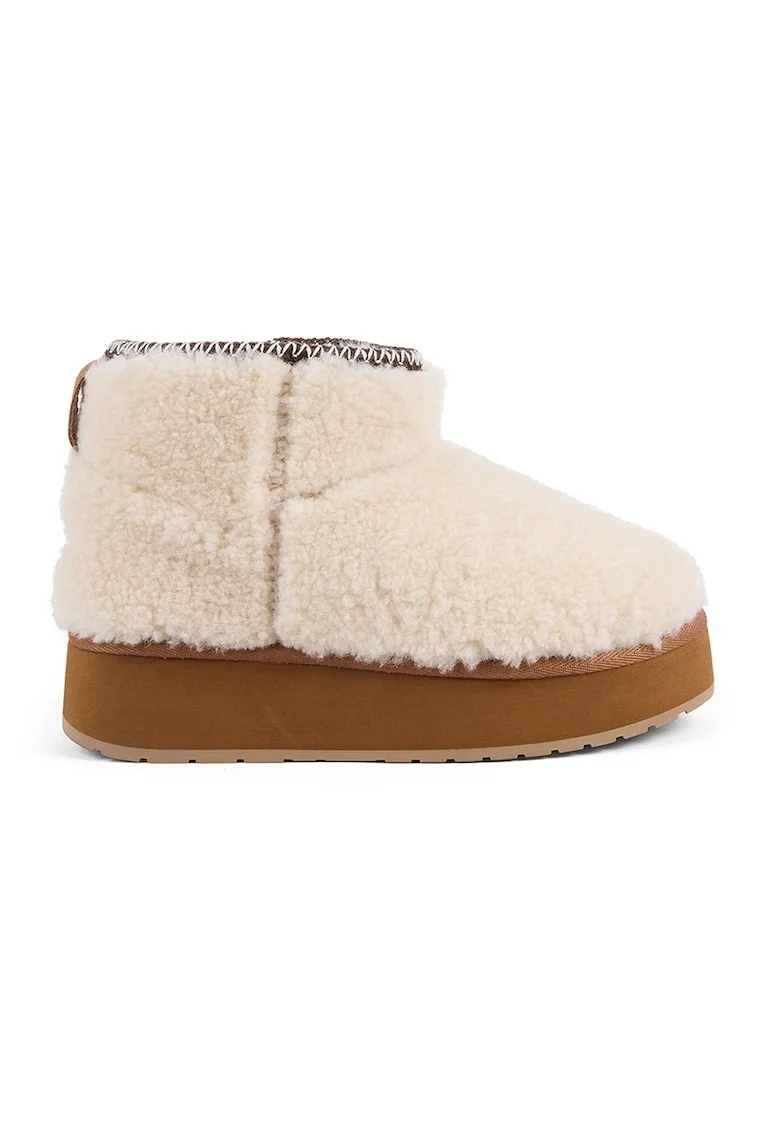 Ghete slip-on din teddy, Caramel/Alb murdar