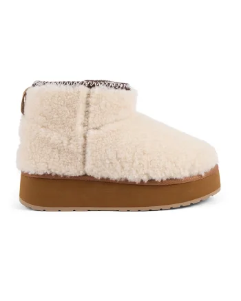 Ghete slip-on din teddy, Caramel/Alb murdar