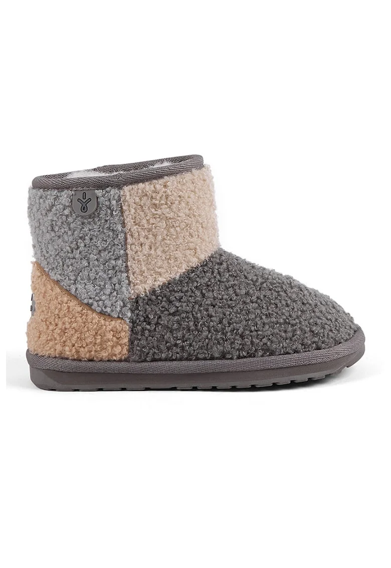 Ghete slip-on din teddy cu captuseala de lana, Gri deschis/Bej deschis/Maro camel