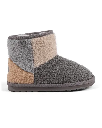 Ghete slip-on din teddy cu captuseala de lana, Gri deschis/Bej deschis/Maro camel