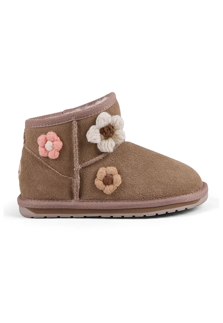 Ghete slip-on de piele intoarsa cu aplicatii florale, Roz pastel/Alb murdar/Bej deschis