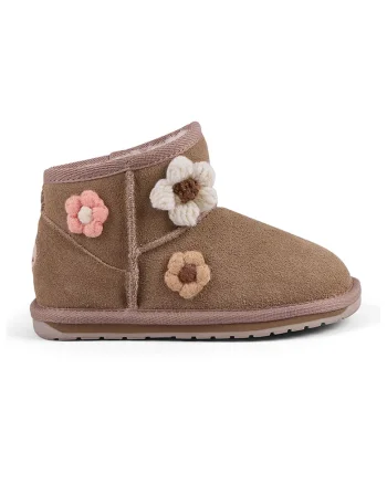 Ghete slip-on de piele intoarsa cu aplicatii florale, Roz pastel/Alb murdar/Bej deschis