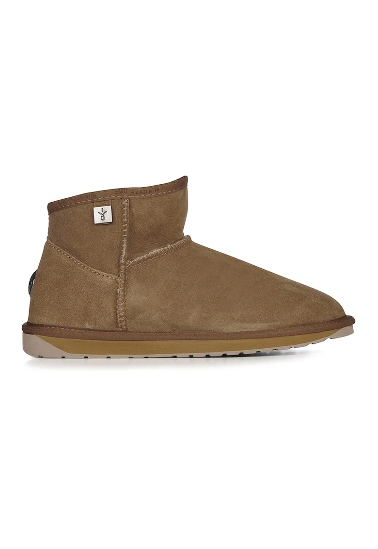 Ghete slip-on de piele intoarsa cu logo, Caramel
