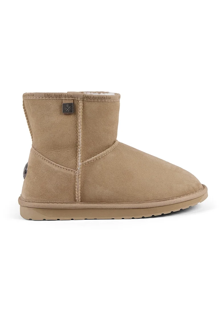 Ghete slip-on de piele intoarsa cu logo discret, Bej deschis