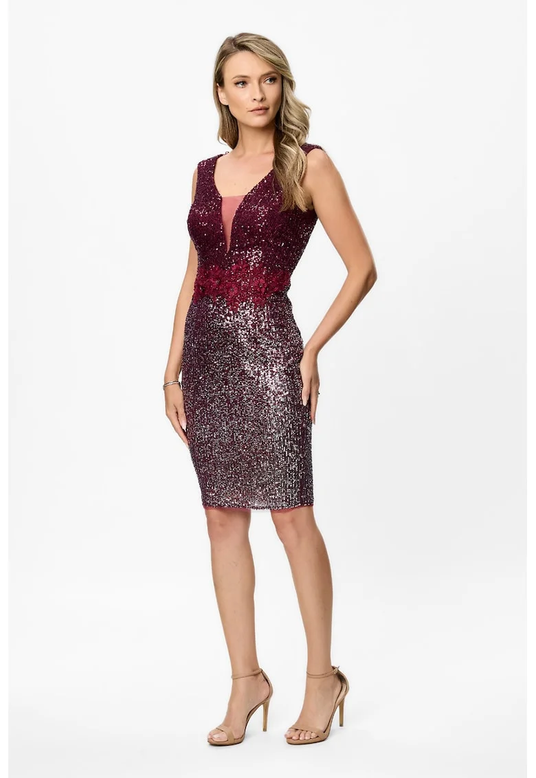 Rochie bodycon cu paiete, Visiniu/Argintiu