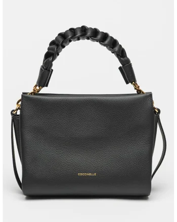 Geanta crossbody din piele cu aspect granulat Boheme Grana, Negru stins, 18x23x10