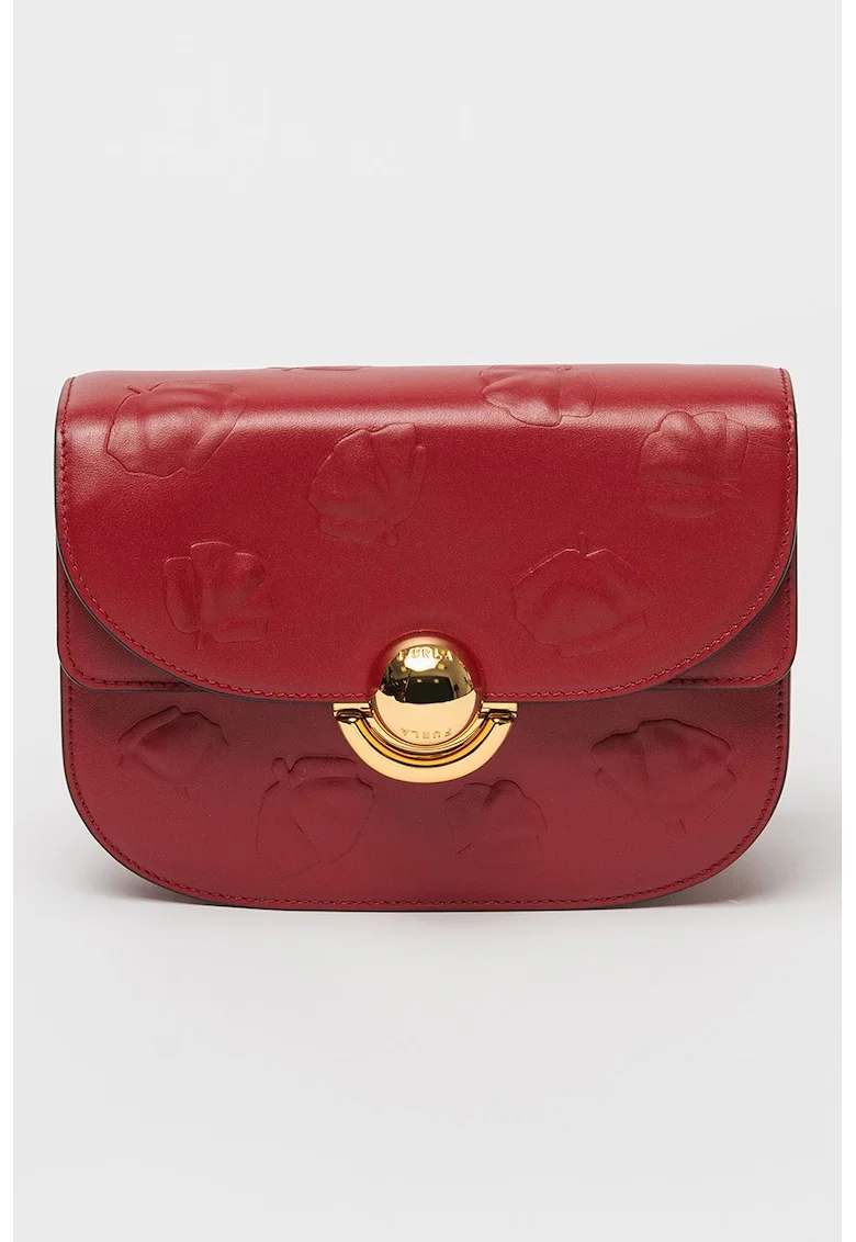 Geanta crossbody de piele cu clapa su model in relief, Visiniu