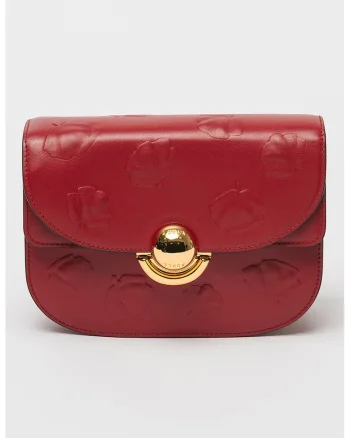 Geanta crossbody de piele cu clapa su model in relief, Visiniu