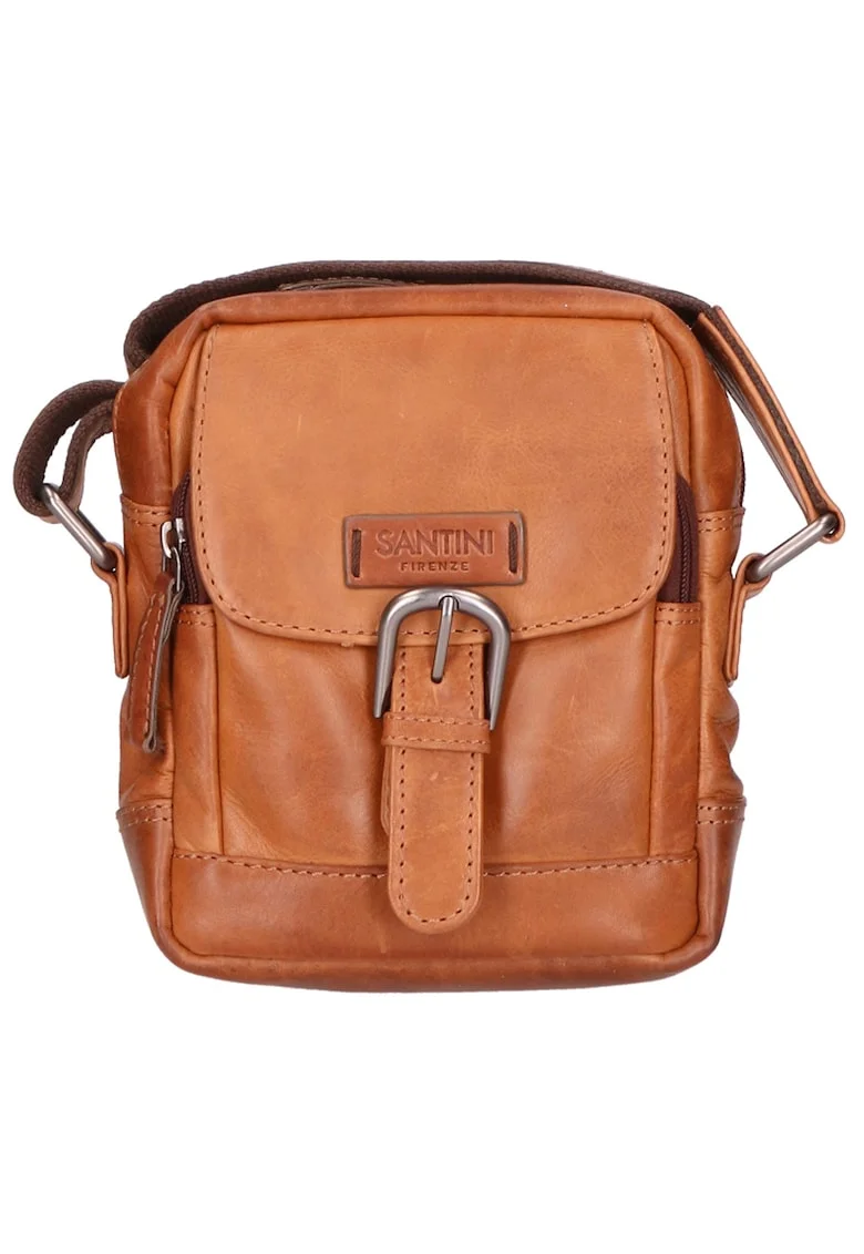 Geanta crossbody unisex de piele cu bareta ajustabila, Maro cognac