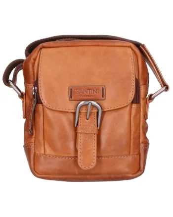 Geanta crossbody unisex de piele cu bareta ajustabila, Maro cognac