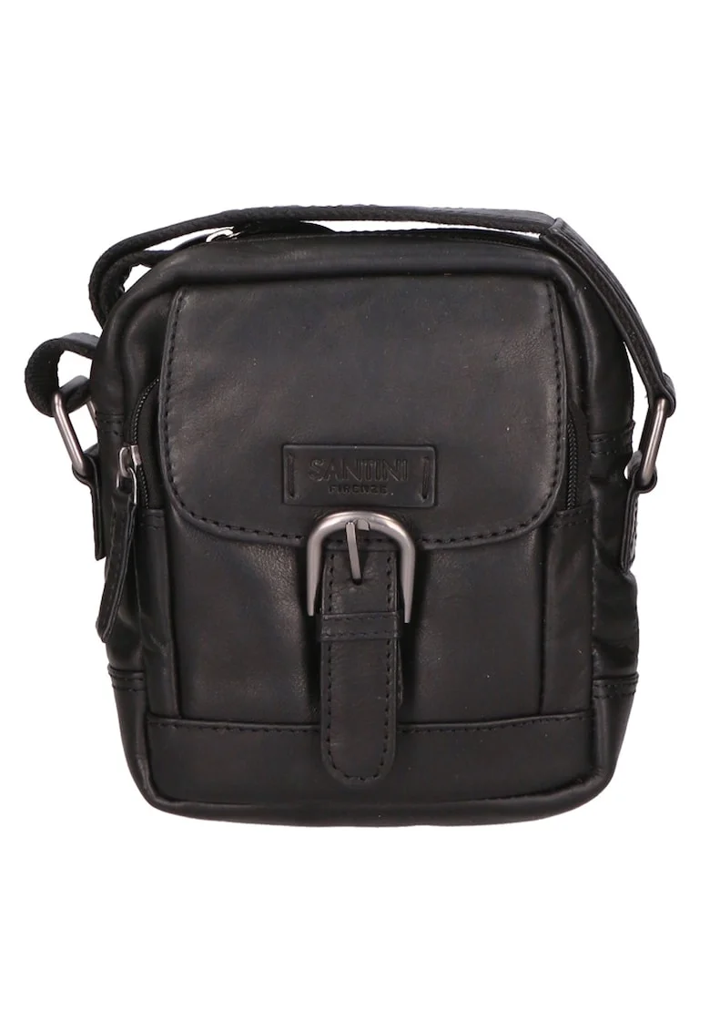 Geanta crossbody unisex de piele cu bareta ajustabila, Negru