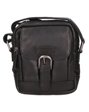 Geanta crossbody unisex de piele cu bareta ajustabila, Negru