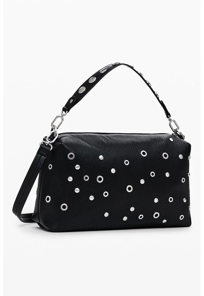 Geanta crossbody cu nituri aplicate, Negru