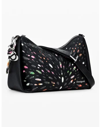 Geanta crossbody cu bareta detasabila si model, Verde/Negru/Roz