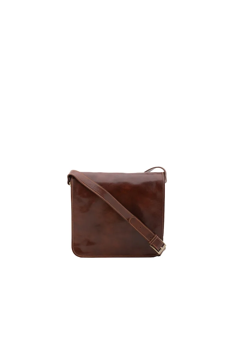 Geanta crossbody de piele cu clapa 210289, Maro