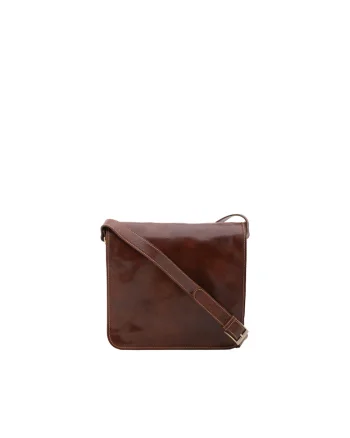 Geanta crossbody de piele cu clapa 210289, Maro