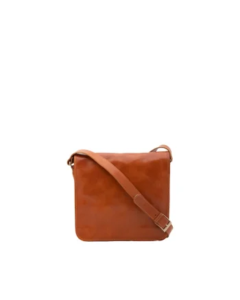 Geanta crossbody de piele cu clapa 210289, Maro cognac