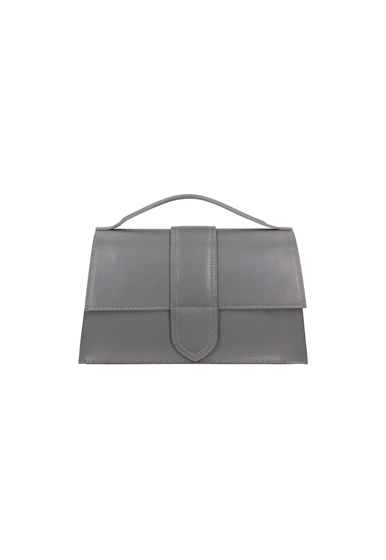 Geanta crossbody de piele cu bareta de lant, Gri