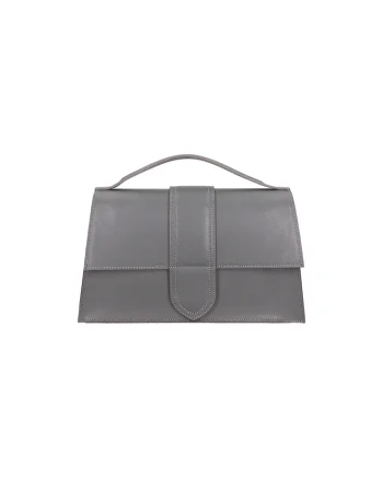 Geanta crossbody de piele cu bareta de lant, Gri