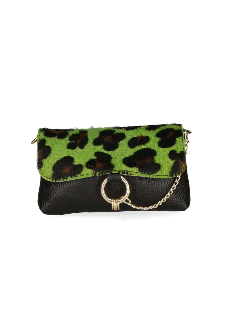 Geanta crossbody de piele cu model si lant decorativ