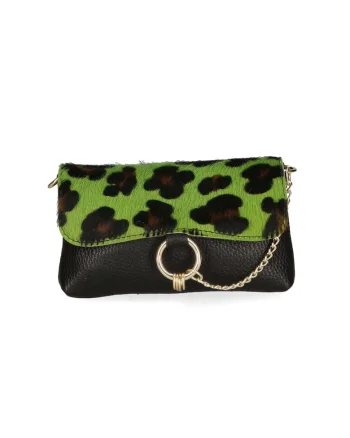 Geanta crossbody de piele cu model si lant decorativ