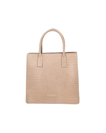 Geanta crossbody de piele cu aspect de piele de reptila, Maro taupe deschis