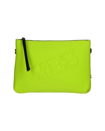Geanta crossbody cu fermoar si text in relief, Verde lime