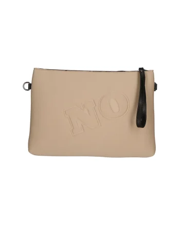 Geanta crossbody cu fermoar si text in relief, Bej