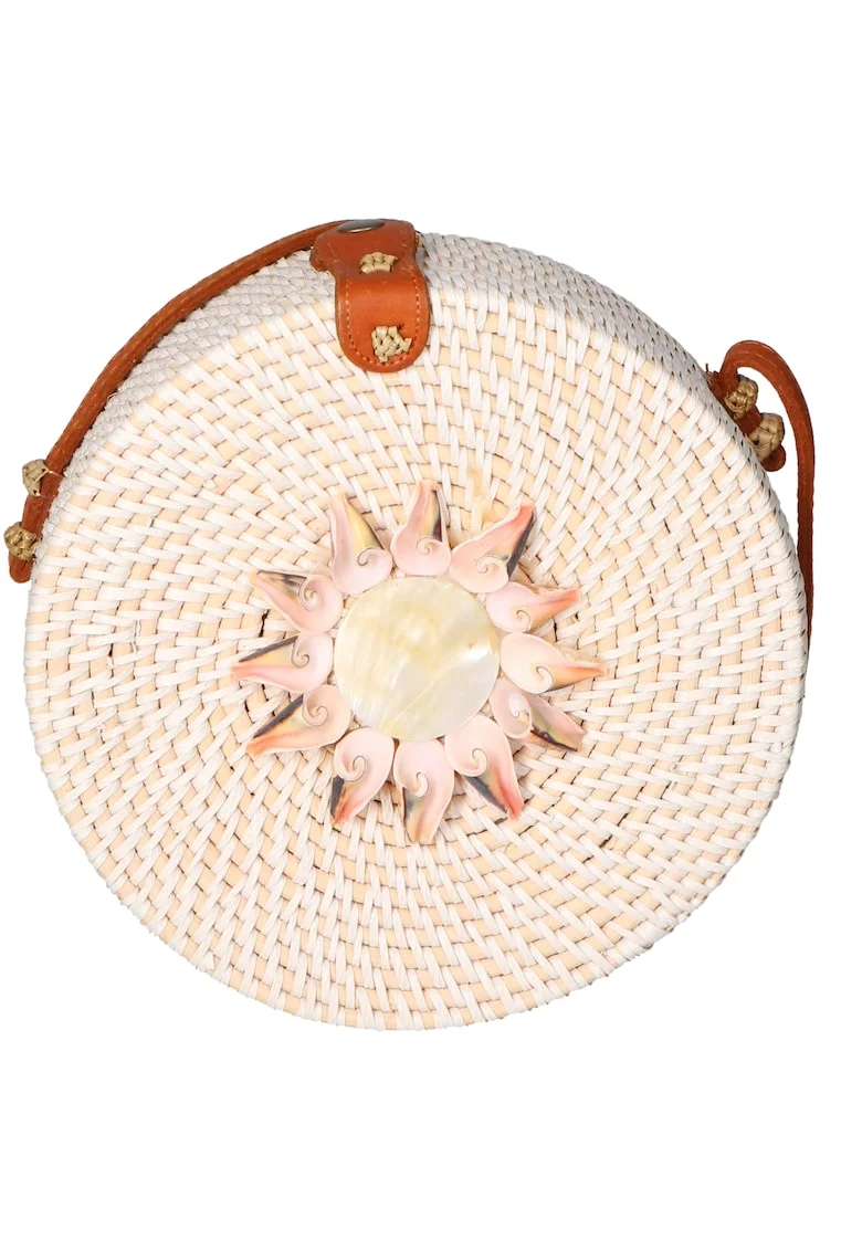 Geanta crossbody din paie, Roz deschis/Alb murdar