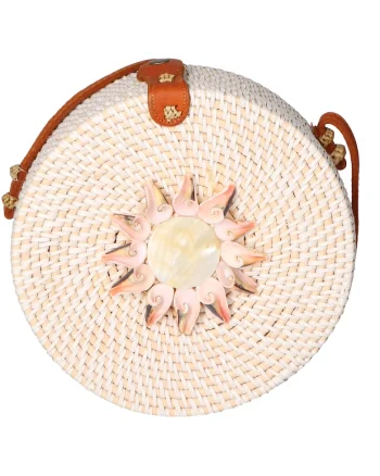 Geanta crossbody din paie, Roz deschis/Alb murdar