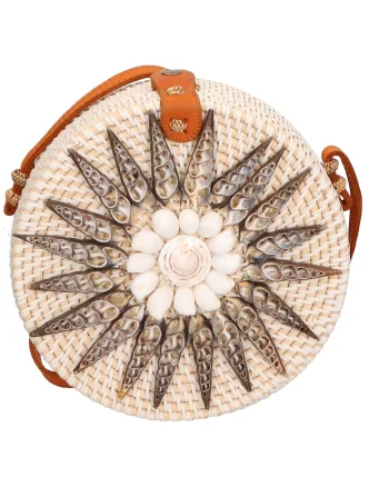 Geanta crossbody din paie, Maro scortisoara/Alb murdar