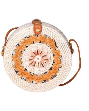 Geanta crossbody din paie, Alb fildes/Negru/Caramel