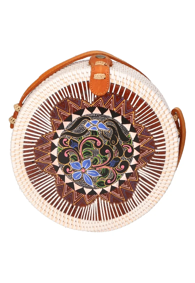 Geanta crossbody din paie, Visiniu/Alb fildes/Negru