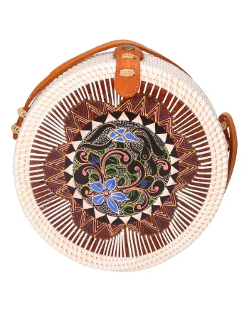 Geanta crossbody din paie, Visiniu/Alb fildes/Negru
