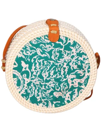 Geanta crossbody din paie, Alb fildes/Verde persan