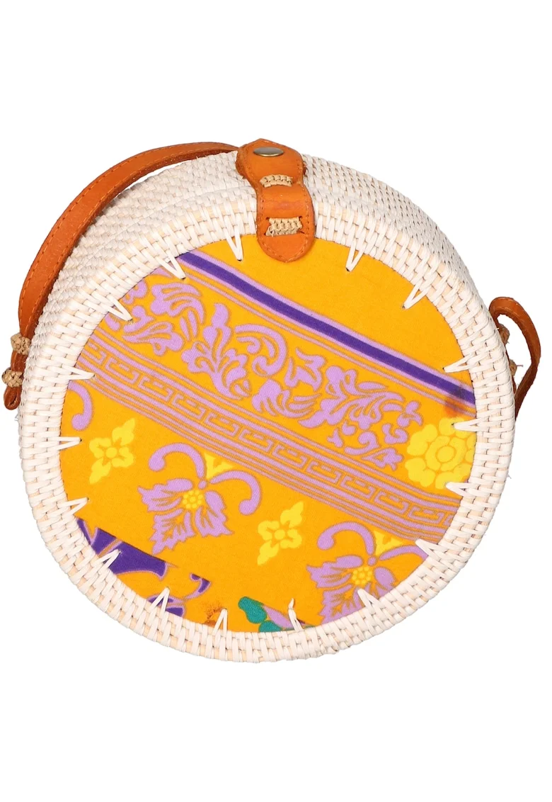 Geanta crossbody din paie, Alb fildes/Portocaliu deschis