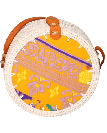 Geanta crossbody din paie, Alb fildes/Portocaliu deschis