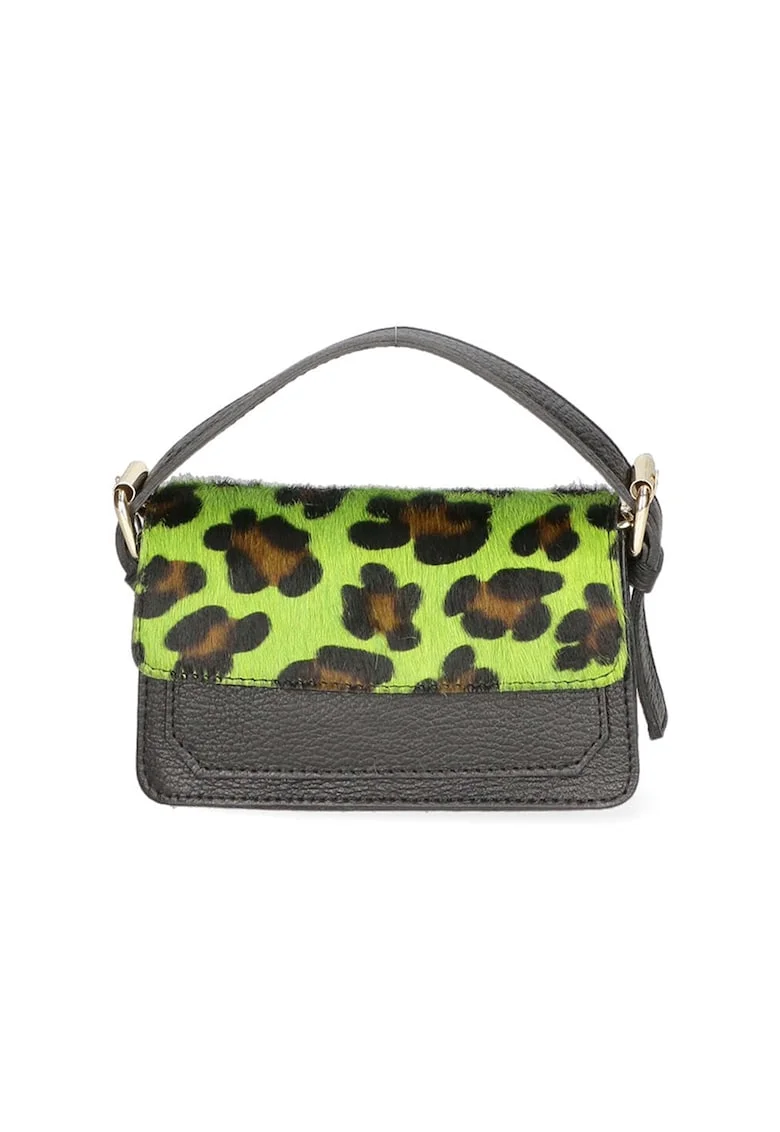 Geanta crossbody de piele si piele cu par scurt