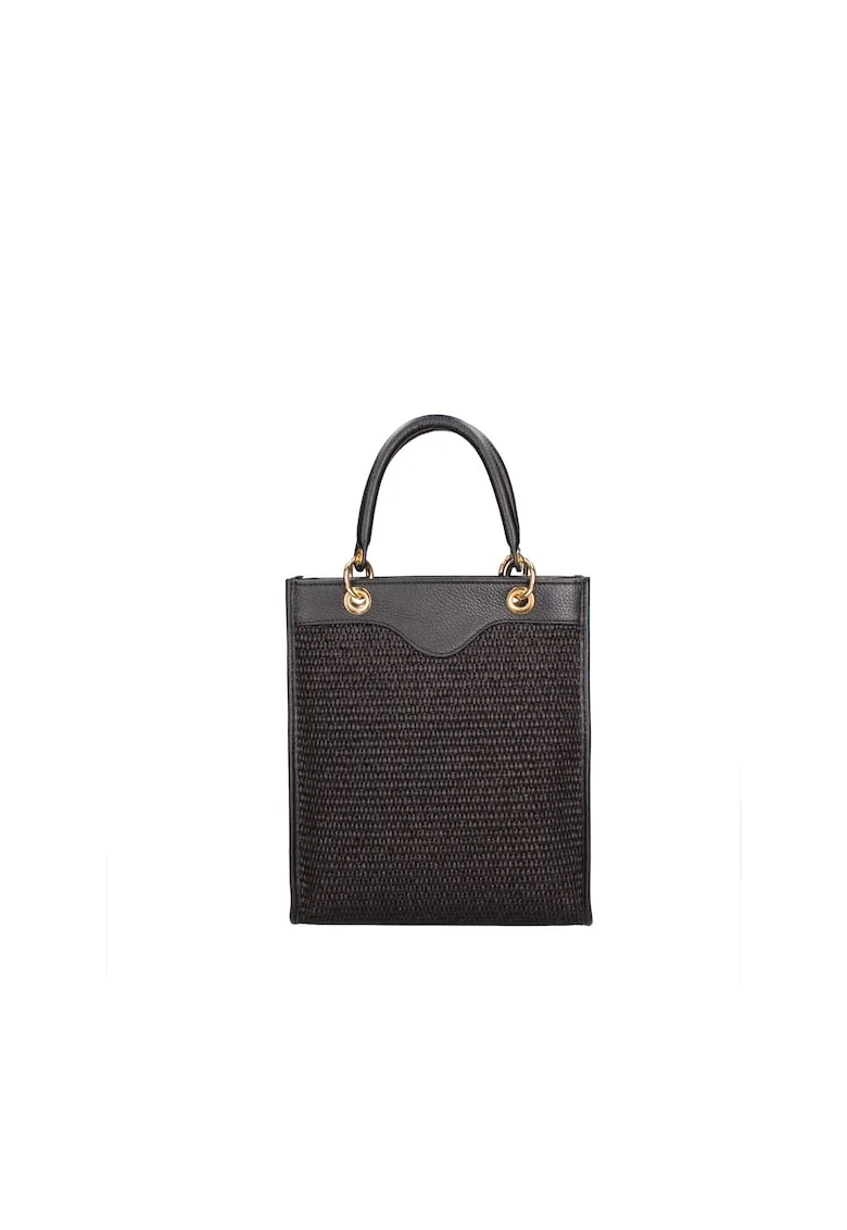 Geanta crossbody cu garnituri din piele, Negru