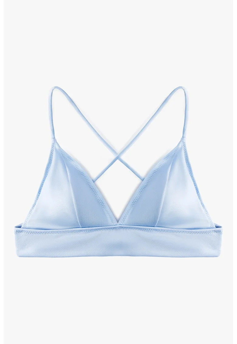 Sutien de baie cu cupe triunghiulare si aspect satinat, Albastru pastel