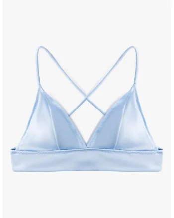 Sutien de baie cu cupe triunghiulare si aspect satinat, Albastru pastel