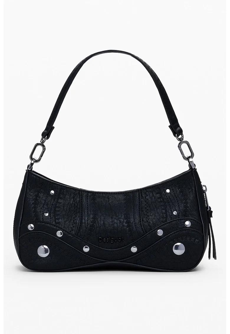 Geanta crossbody din piele ecologica cu detalii cu aspect metalizat, Negru