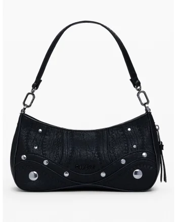 Geanta crossbody din piele ecologica cu detalii cu aspect metalizat, Negru