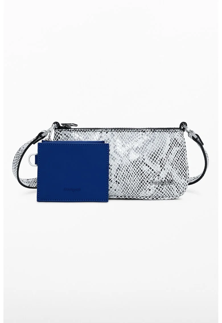 Geanta crossbody din piele ecologica cu animal print, Alb/Negru