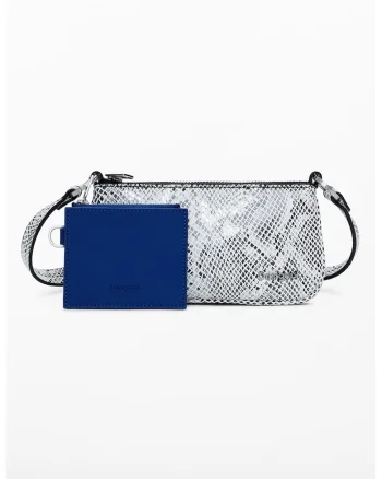 Geanta crossbody din piele ecologica cu animal print, Alb/Negru